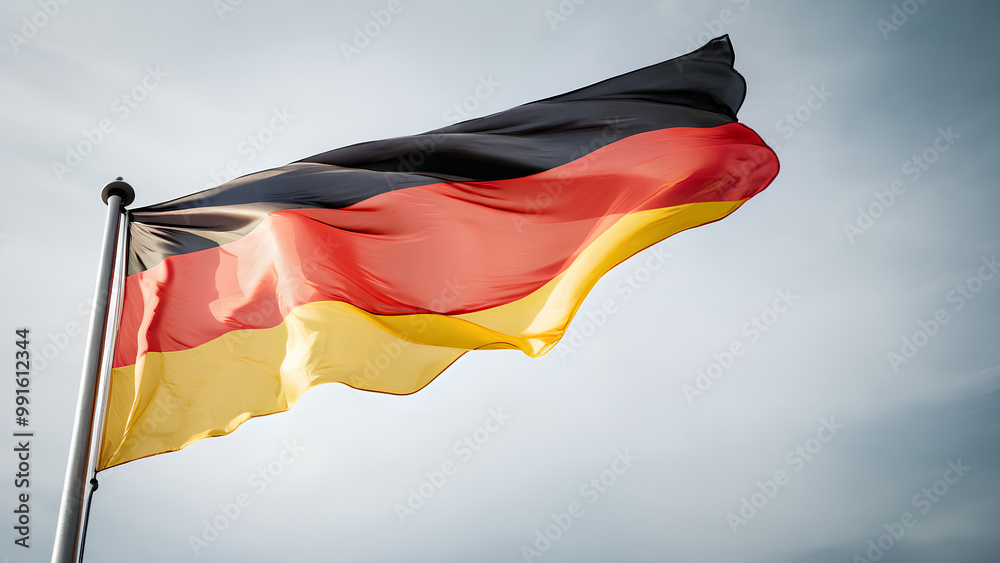 Deutsche Flagge im Wind vor blauem Himmel Deutsche Flagge im Wind vor blauem Himmel
