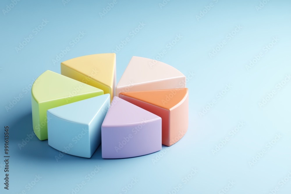 Obraz premium Colorful pie chart segments on a soft blue background.