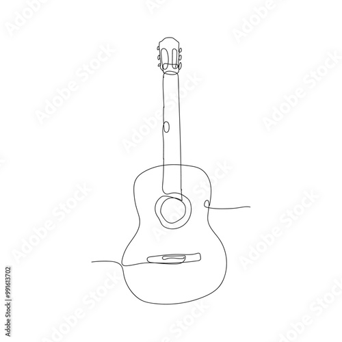 Dessin en ligne continue d'une guitare, instrument de musique, line art, vecteur