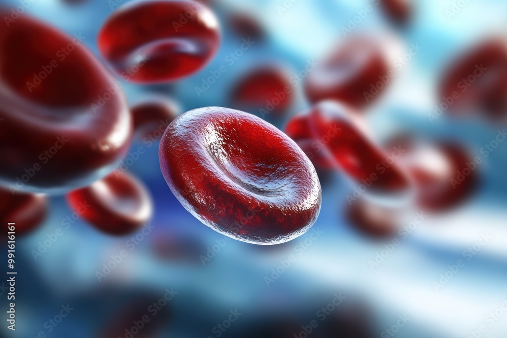 Red blood cells floating in a blue abstract background. Red blood cells floating in a blue abstract background.