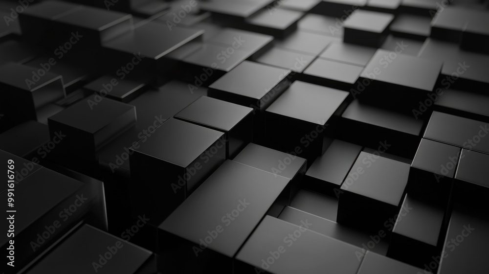 Futuristic Geometric 3D Matrix. Dark Tech Background with Abstract Cubic Structure Futuristic Geometric 3D Matrix. Dark Tech Background with Abstract Cubic Structure