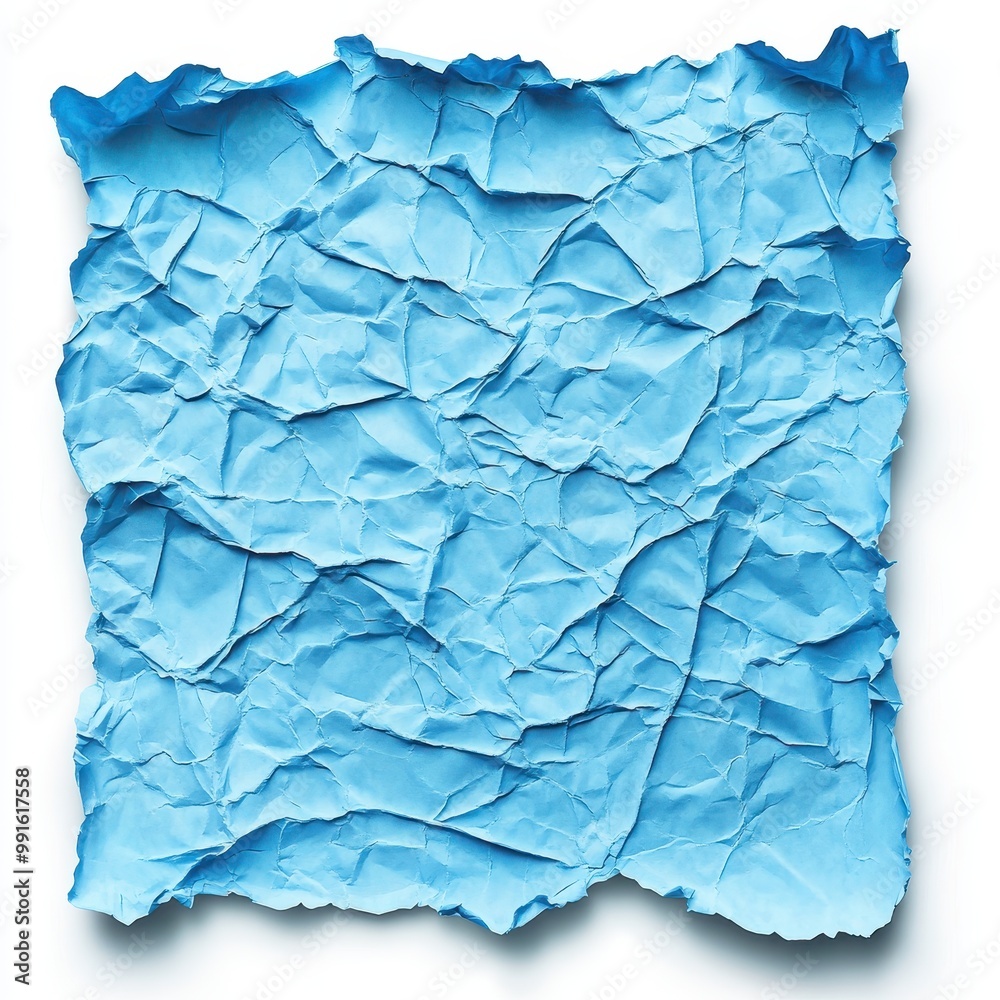 Fototapeta premium Crumpled blue paper background texture for creative design projects, presentations, or artistic endeavors, white background