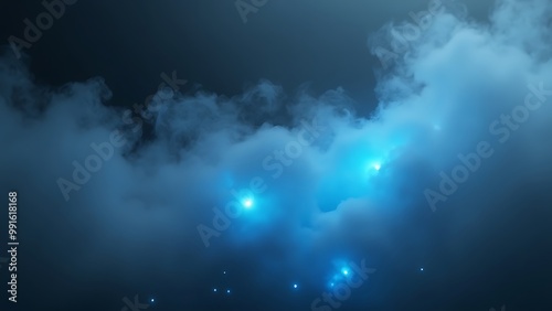 A dimly lit, abstract fog enveloped in mystery, featuring hints of glowing blue that create an ethereal atmosphere, perfect for adding depth and intrigue to any design.