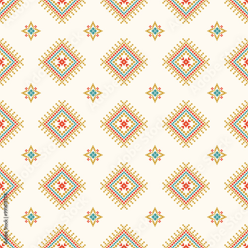 Pixel pattern art wallpaper Background, Design for fabric, curtain, carpet ,geometry seamless pattern art illustration .Pixel art pattern seamless for Fabric geometric ethnic pattern seamless.