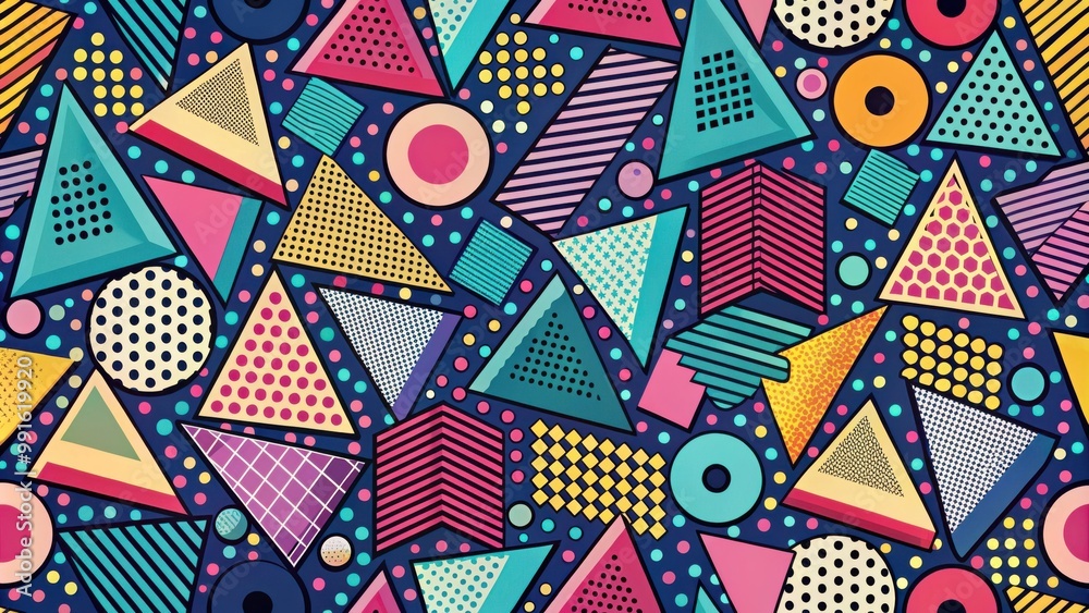 Trendy retro 80s Memphis seamless geometric elements pattern design for backgrounds, textiles, prints, and decor Trendy retro 80s Memphis seamless geometric elements pattern design for backgrounds, textiles, prints, and decor