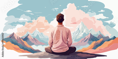 illustration of man yoga postures is important for health, mind, emotions, and more exercises are good for energy and calm