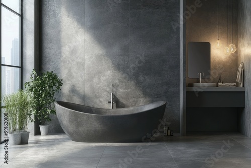 Luxurious Modern Bathroom Design with Tub, Sink, and Window