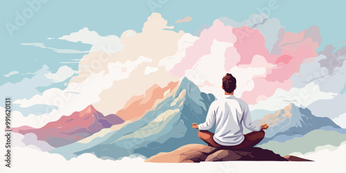 illustration of man yoga postures is important for health, mind, emotions, and more exercises are good for energy and calm