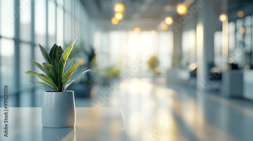 Office Interior Background for Design, Modern Workspace, Soft Focus, Office Environment, A View Through Glass Doors to a Modern Office Lobby.