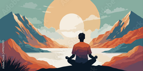 illustration of man yoga postures is important for health, mind, emotions, and more exercises are good for energy and calm