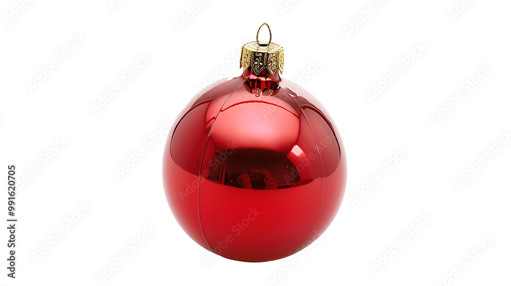 Shiny red Christmas bauble with a gold string, isolated on a white background Shiny red Christmas bauble with a gold string, isolated on a white background