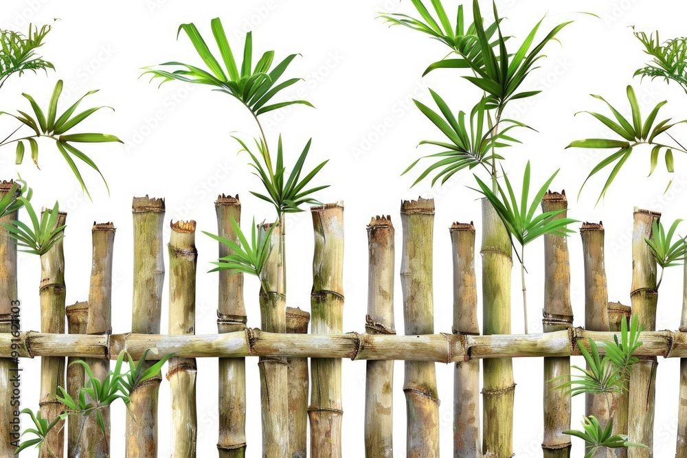 Green plants growing in bamboo containers Green plants growing in bamboo containers