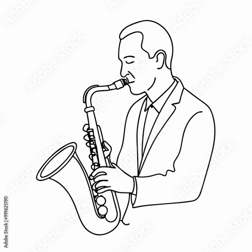 Vector illustration of a man playing the saxophone with passion in a minimalist style