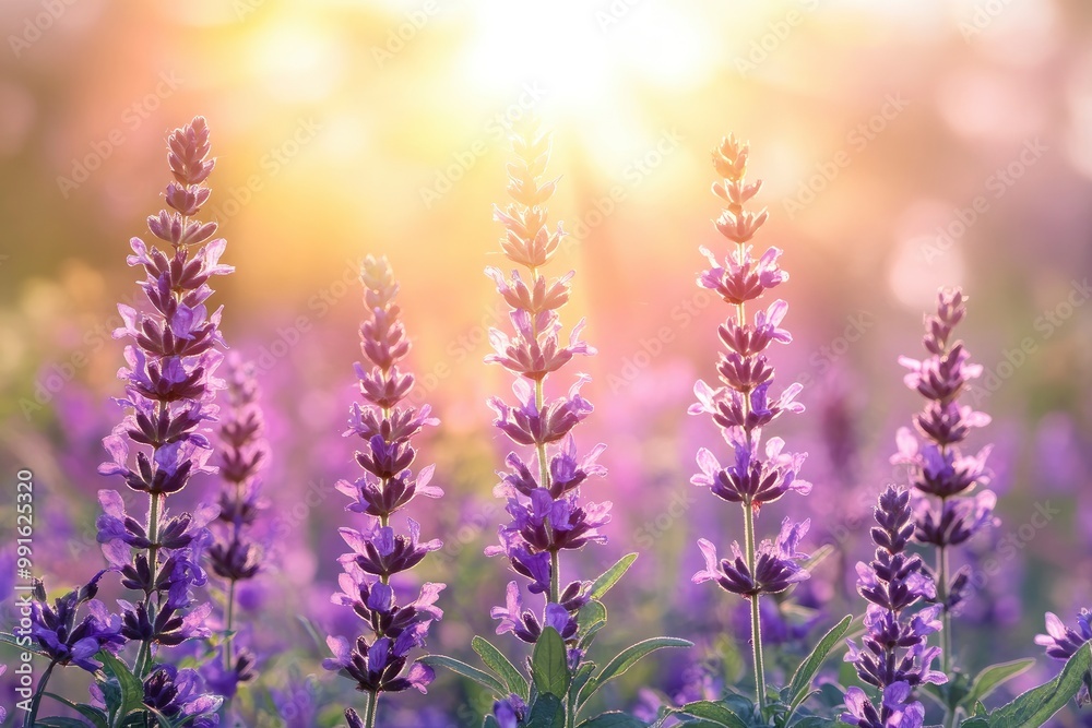 Beautiful purple flowers in the garden at sunset. Nature background. Levander flower on the garden.geneative ai Beautiful purple flowers in the garden at sunset. Nature background. Levander flower on the garden.geneative ai