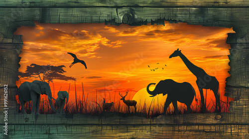 background frame with african animal theme photo