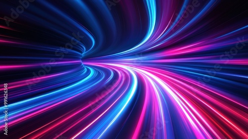 Abstract Light Trails, Swirling Tunnel of Neon Colors