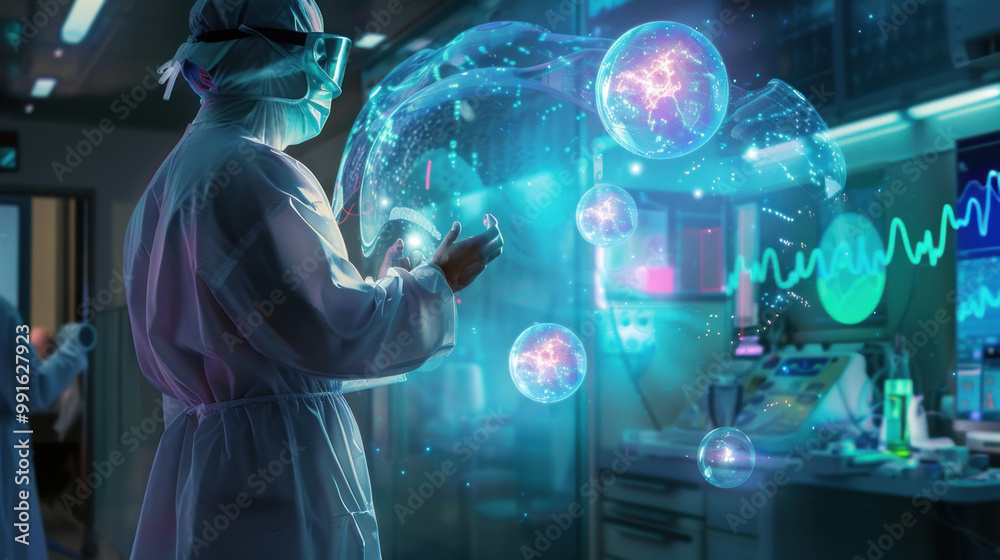 A surgeon consultation where the patient and doctor communicate through glowing orbs that translate complex medical terms into easy-to-understand visuals A surgeon consultation where the patient and doctor communicate through glowing orbs that translate complex medical terms into easy-to-understand visuals