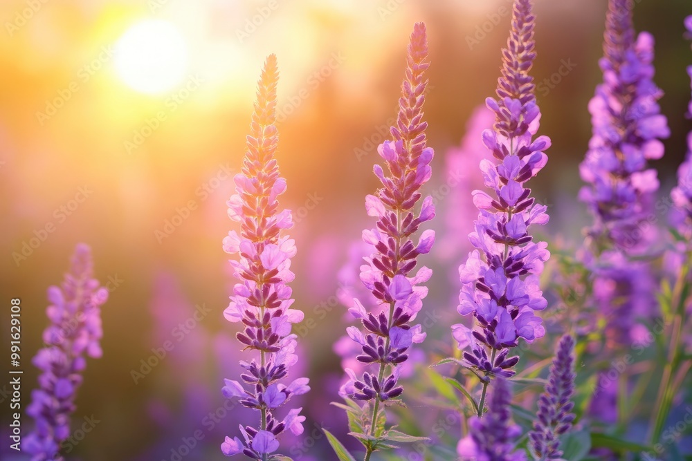 Beautiful purple flowers in the garden at sunset. Nature background. Levander flower on the garden.geneative ai Beautiful purple flowers in the garden at sunset. Nature background. Levander flower on the garden.geneative ai