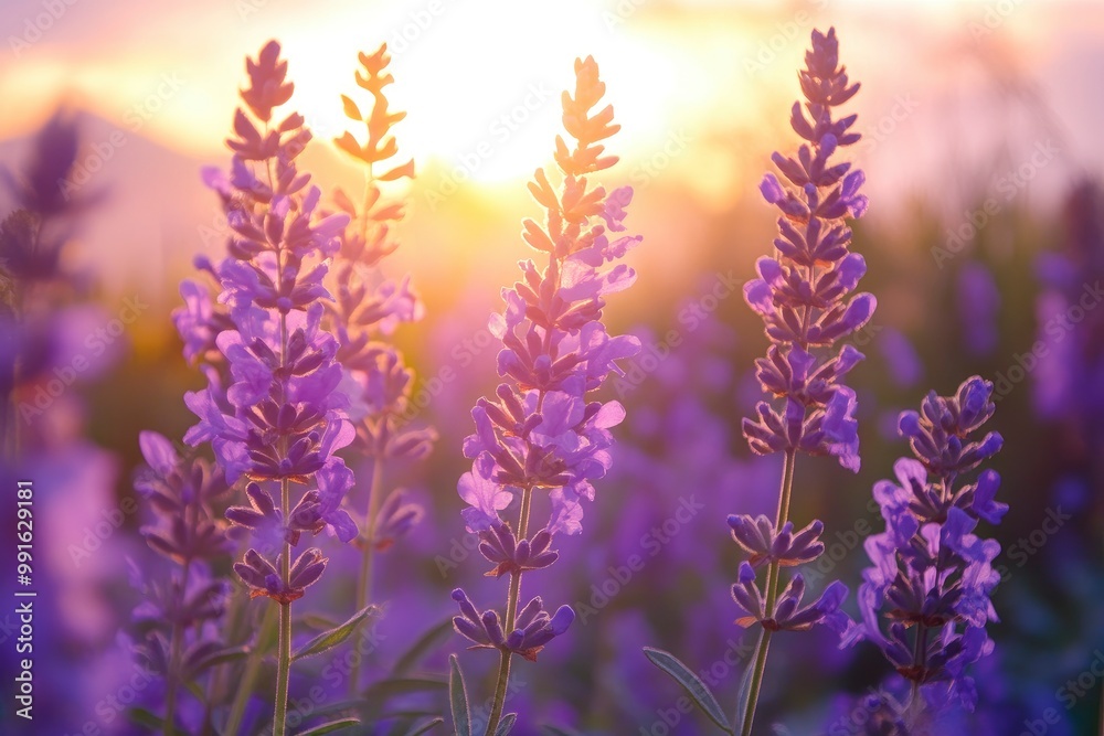 Beautiful purple flowers in the garden at sunset. Nature background. Levander flower on the garden.geneative ai Beautiful purple flowers in the garden at sunset. Nature background. Levander flower on the garden.geneative ai