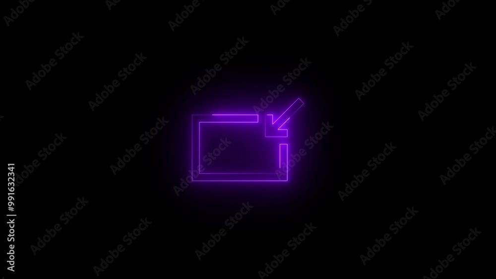 Neon return to window icon purple glowing black background animation Neon return to window icon purple glowing black background animation