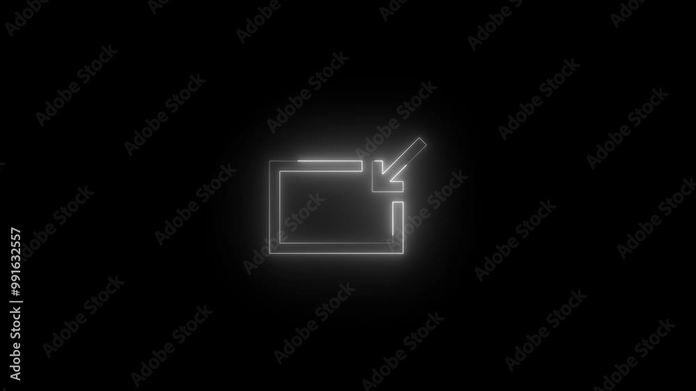 Neon return to window icon white glowing black background animation Neon return to window icon white glowing black background animation