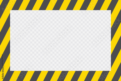 Yellow and Black Diagonal Stripes Warning Frame Vector Illustration. Caution Safety Border Template