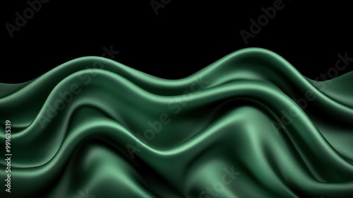 Abstract Green Silk Fabric Draped on Black Background