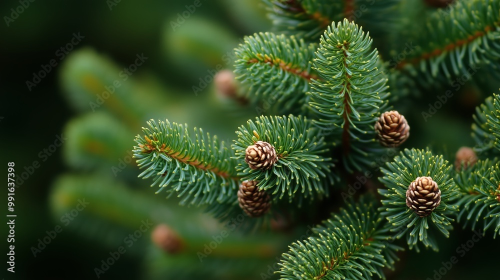Evergreen branches with cones in a natural setting during daytime in a lush forest environment Evergreen branches with cones in a natural setting during daytime in a lush forest environment