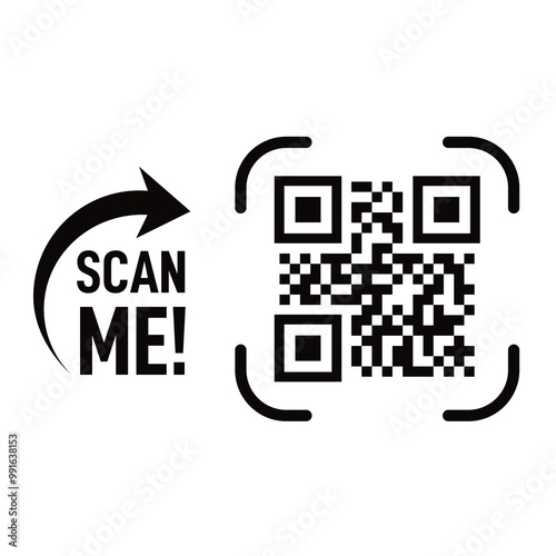 Scan me qr code on transparent background, Scan me labels sticker png photo