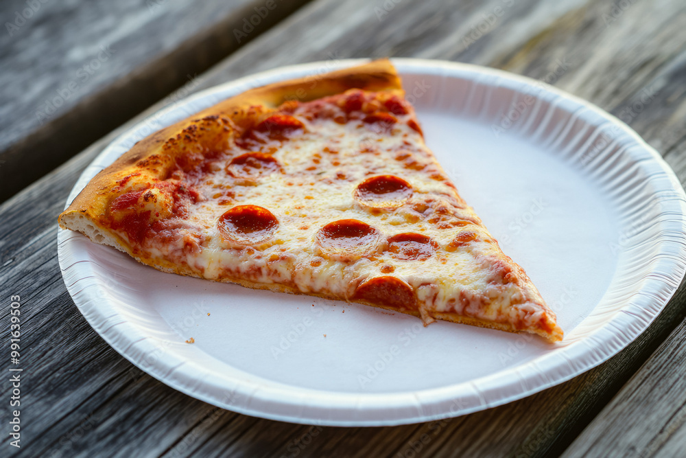 Fresh Slice Of Pizza On A White Paper Plate In The Middle Of The Table Created With Artificial Intelligence Fresh Slice Of Pizza On A White Paper Plate In The Middle Of The Table Created With Artificial Intelligence