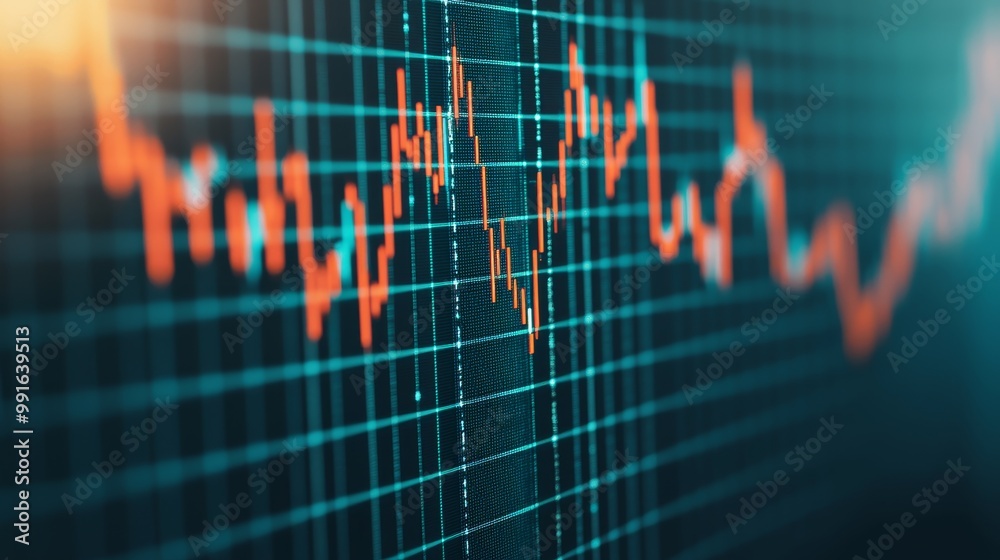 Close-up view of a financial chart displaying stock market trends with vibrant lines and grids for economic analysis. Close-up view of a financial chart displaying stock market trends with vibrant lines and grids for economic analysis.