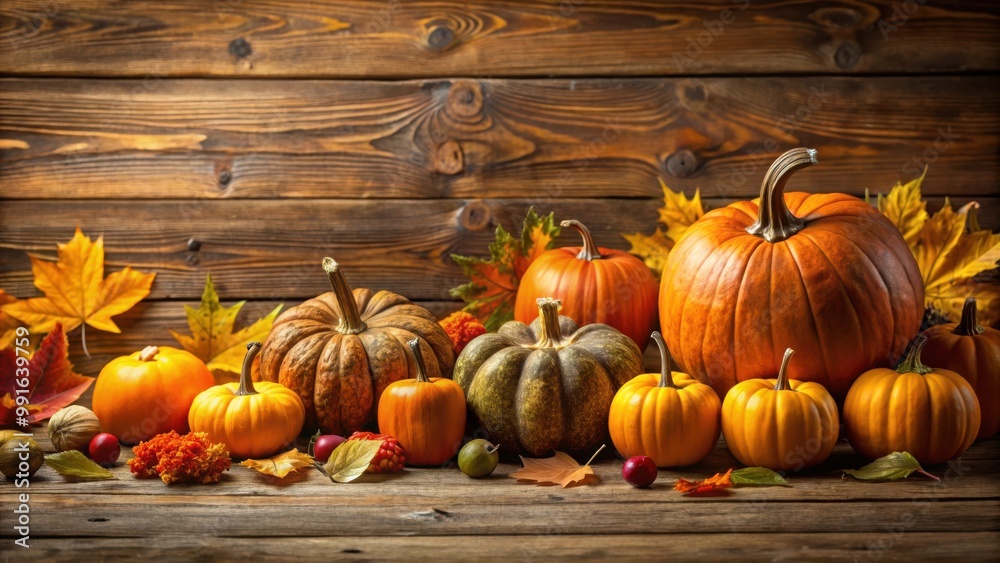 Thanksgiving Day Celebration with Autumnal Pumpkins on Wooden Background in Fall Season Thanksgiving Day Celebration with Autumnal Pumpkins on Wooden Background in Fall Season
