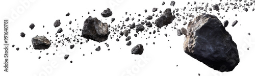 Cluster of Asteroids Floating in Space on a Transparent Background photo