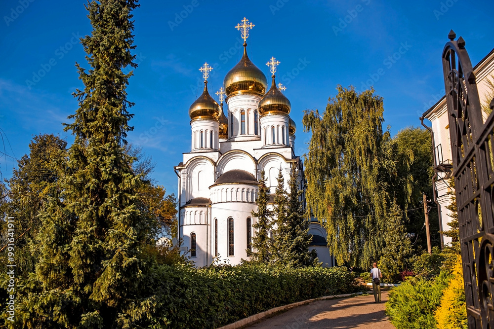 Russia, Pereslavl-Zalessky. St. Nicholas Monastery, Godenovsky Cross, St. Nicholas Cathedral on the summer day. The Forerunner Church. Russia, Pereslavl-Zalessky. St. Nicholas Monastery, Godenovsky Cross, St. Nicholas Cathedral on the summer day. The Forerunner Church.