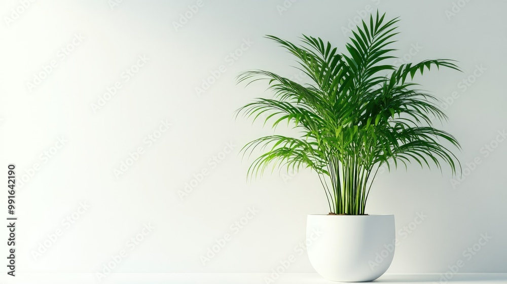 Houseplant in a simple white ceramic pot, placed on a seamless white background. Soft lighting highlights the lush green foliage. Ideal for lifestyle and interior decor visuals. Houseplant in a simple white ceramic pot, placed on a seamless white background. Soft lighting highlights the lush green foliage. Ideal for lifestyle and interior decor visuals.