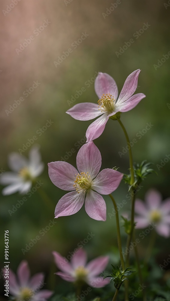 Delicate pink wood anemone wildflower softly blurred. Delicate pink wood anemone wildflower softly blurred.