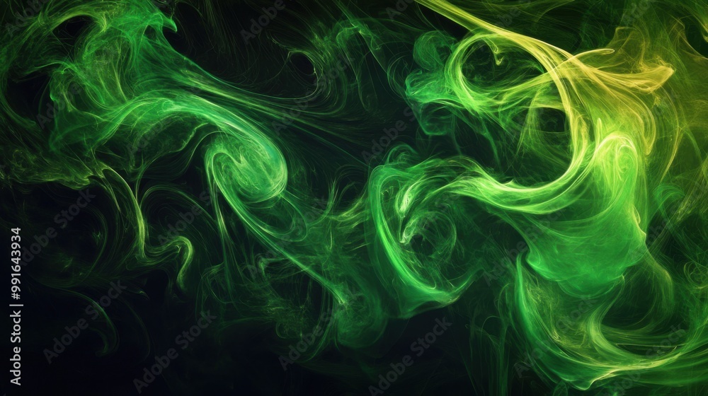 Fototapeta premium Green smoke black background. Generative AI