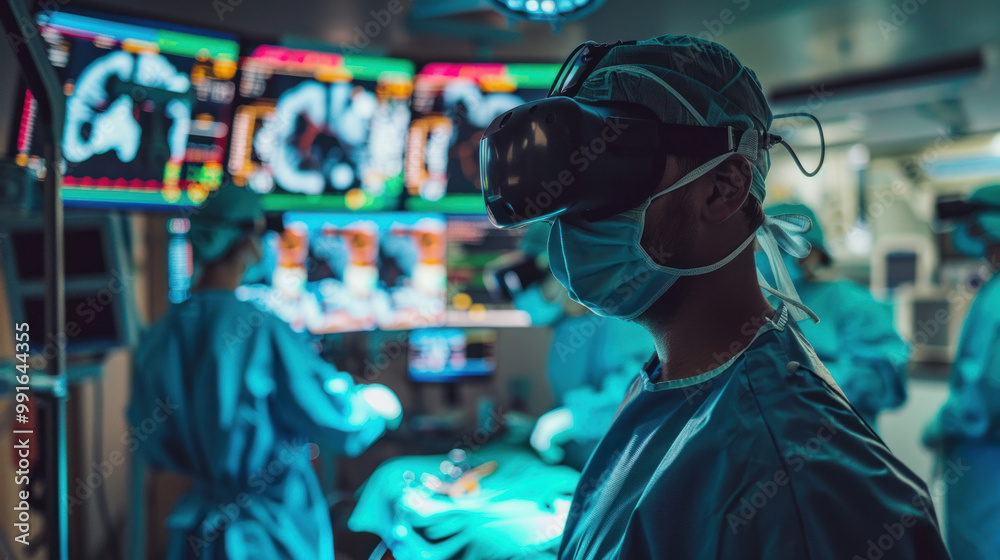 A surgeon training in a virtual reality simulation where every possible scenario is played out in hyper-realistic detail, preparing them for any challenge A surgeon training in a virtual reality simulation where every possible scenario is played out in hyper-realistic detail, preparing them for any challenge