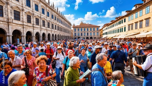 scenic European city filled with tourists, portraying the growing issue of overtourism