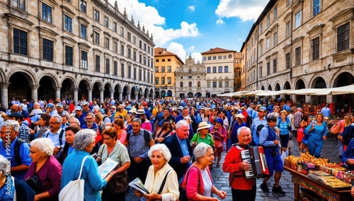 small European city bustling with tourists, highlighting the challenges of overtourism