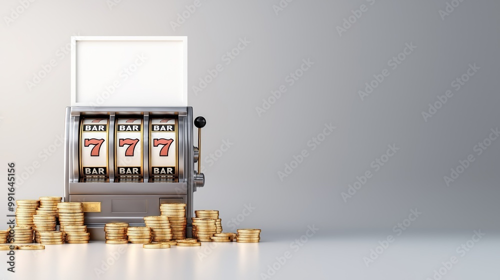 Slot Machine & Gold coin with Blank Screen for Your Design Slot Machine & Gold coin with Blank Screen for Your Design