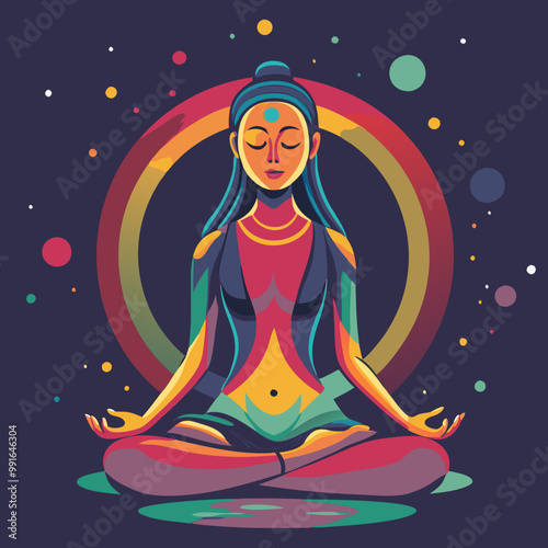 girl meditating in lotus position facing forward
