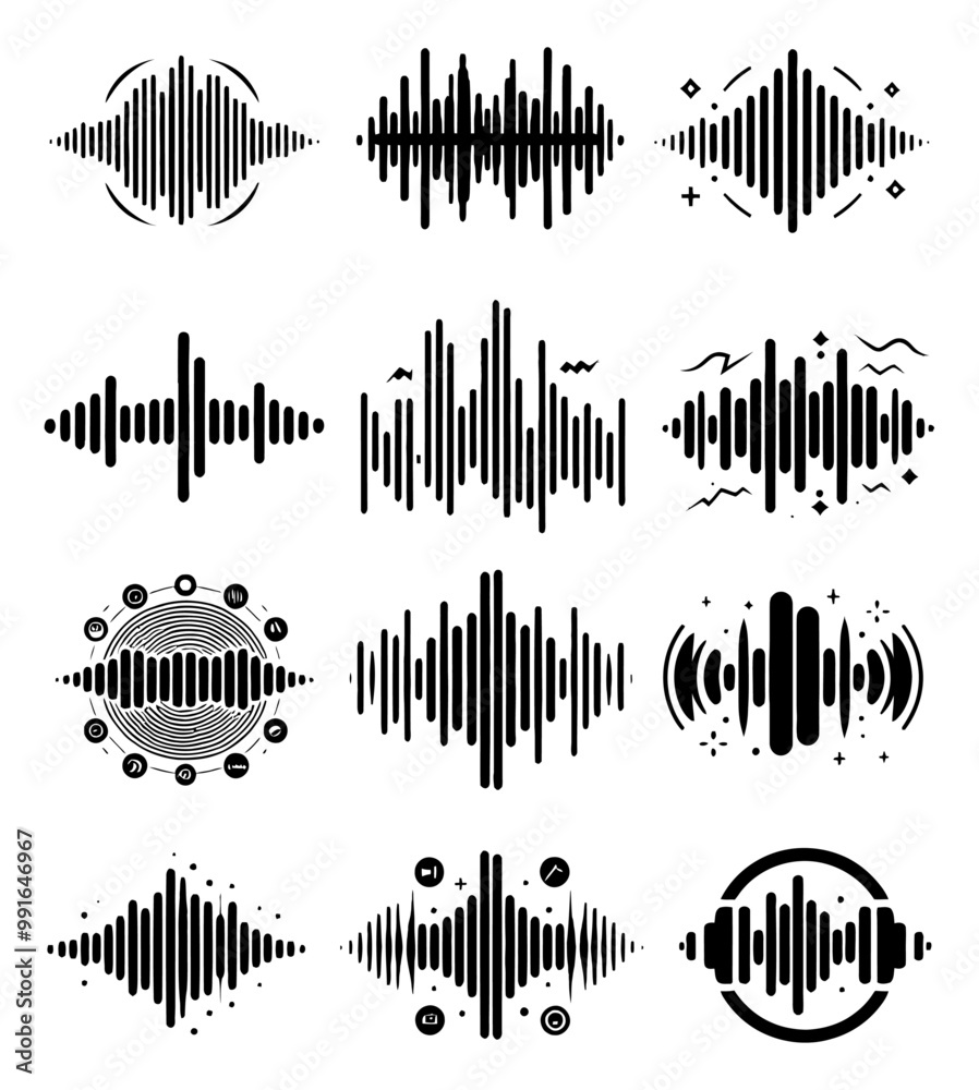 Sound waves icons set Sound waves icons set