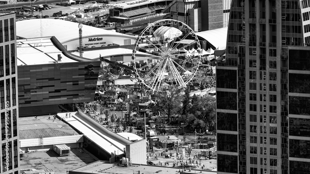 Fototapeta premium Calgary, Alberta - July 10, 2024: Aerial view of Downtown Calgary