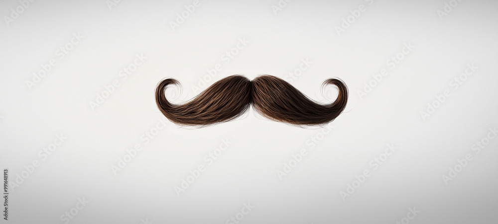 A single brown mustache floating in the air against a white background in a simple and minimalist style A single brown mustache floating in the air against a white background in a simple and minimalist style