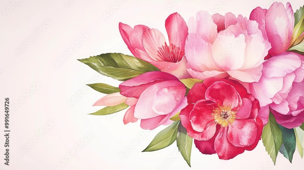 Watercolor Pink and Red Flowers Bouquet Watercolor Pink and Red Flowers Bouquet