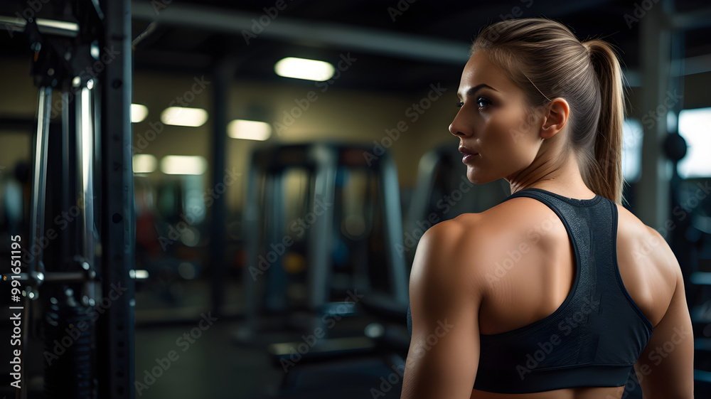 Obraz premium a woman in gym with large space for copy