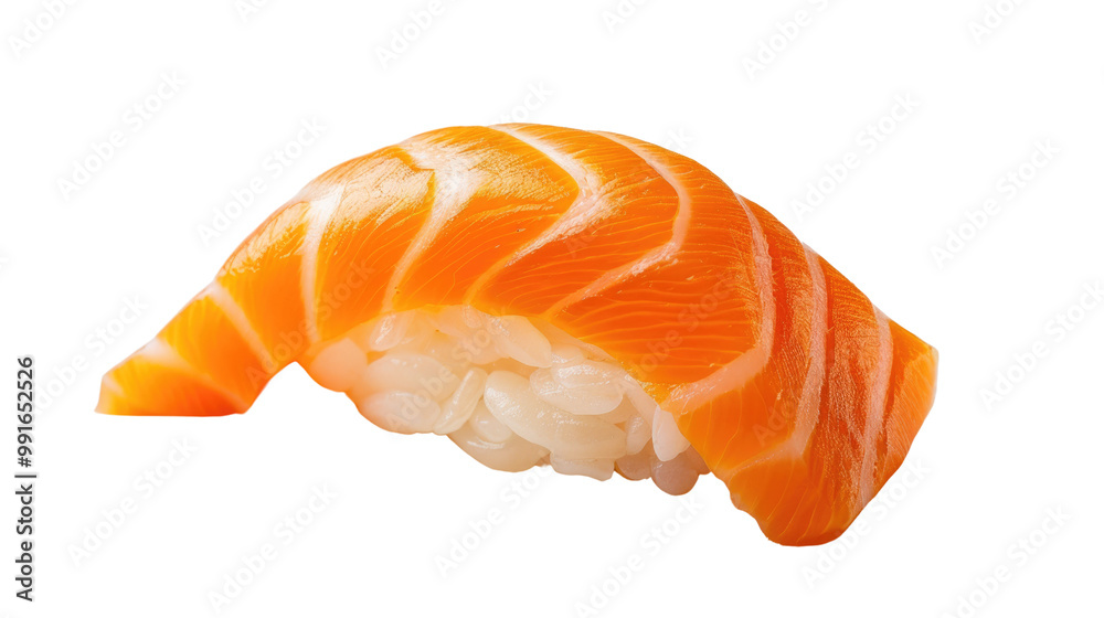 Fresh Salmon Nigiri Sushi on White Background - Traditional Japanese Cuisine Fresh Salmon Nigiri Sushi on White Background - Traditional Japanese Cuisine
