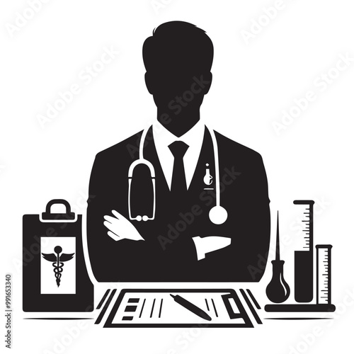 Doctor black vector black color silhouette white color background