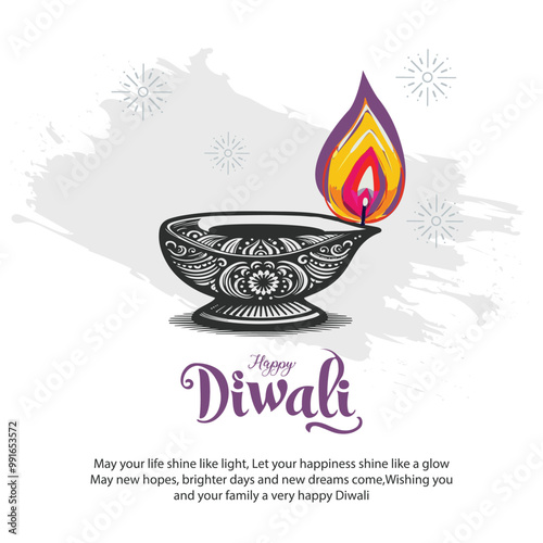 Indian festival of lights Happy Diwali, holiday Background, Diwali celebration greeting card, abstract vector illustration design.